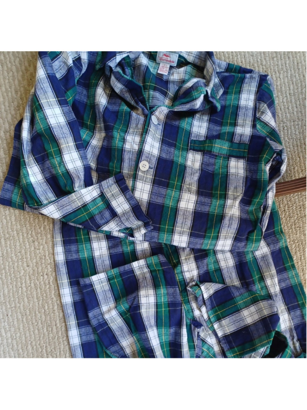 Vintage Warrendale Pajama Set L White Blue Green Plaid Atomic Print MCM Cotton